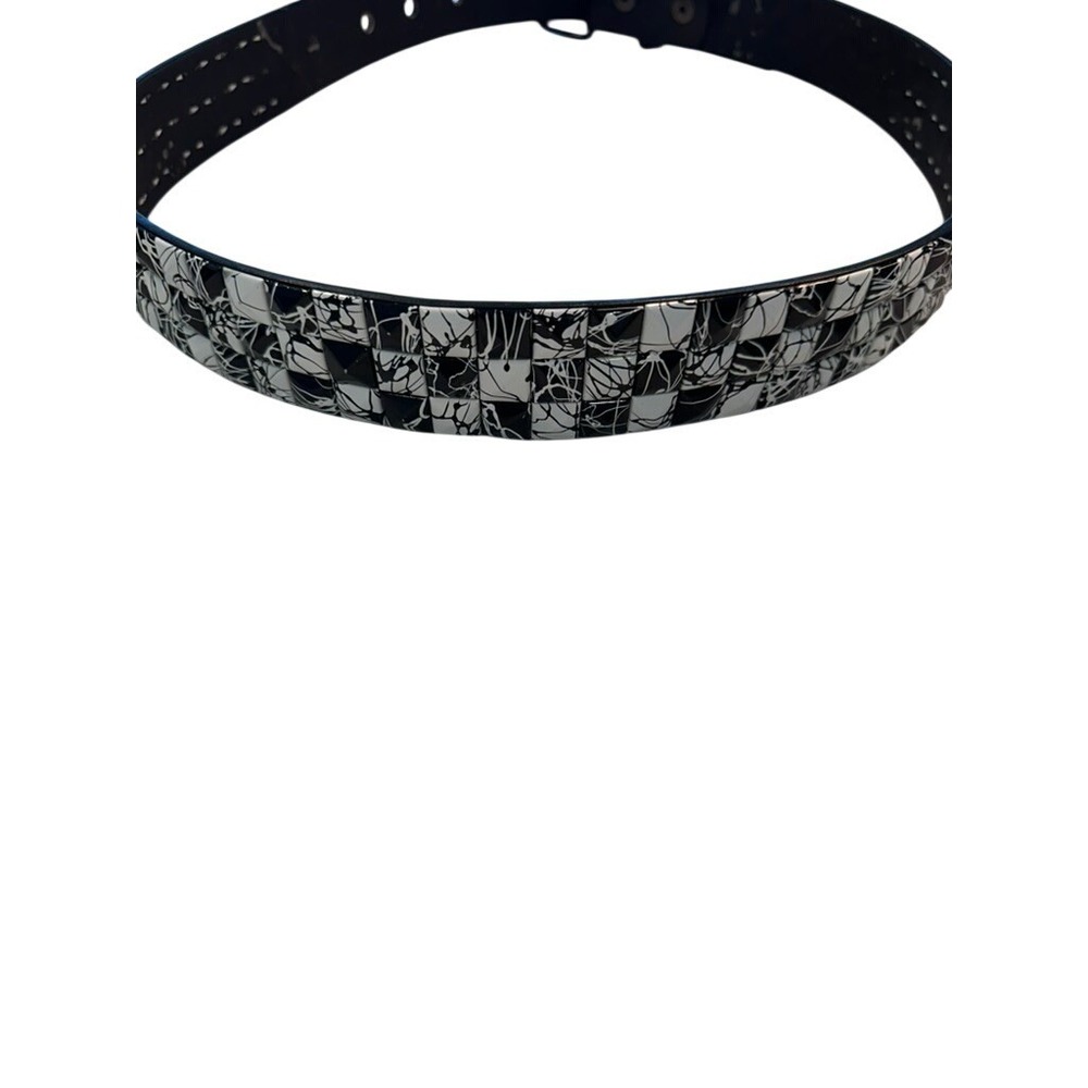 Black White Splatter Pyramid Studded Belt Punk Rock Emo Goth Checkered 44 Inch - Picture 2 of 7